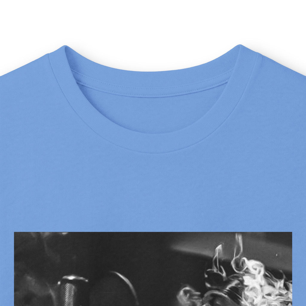 Long Sleeve Tee — Black Square Photo Smoke Graphic with Small Text