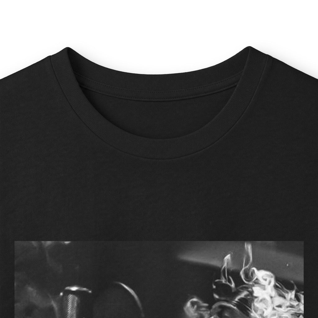 Long Sleeve Tee — Black Square Photo Smoke Graphic with Small Text