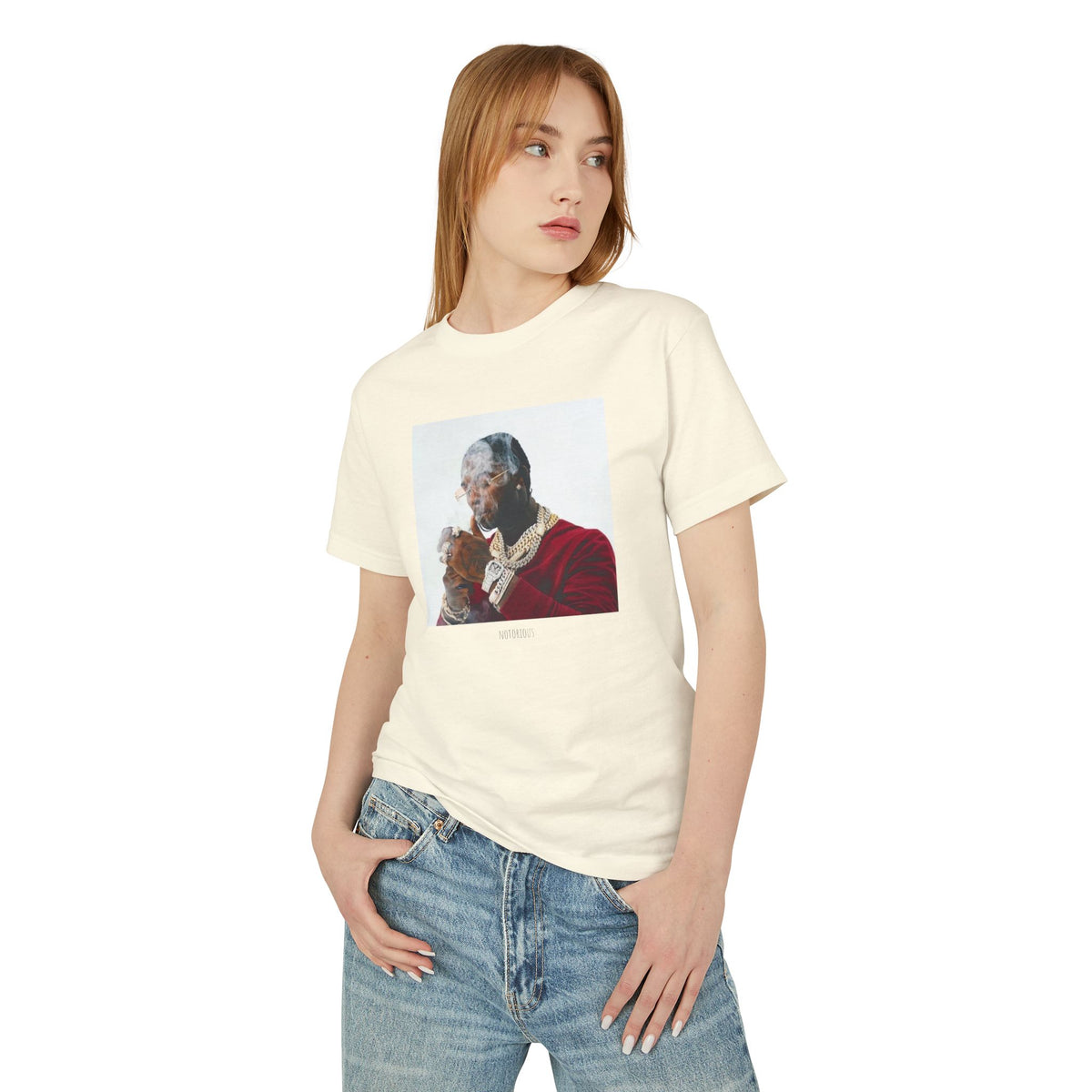 Vintage Portrait Graphic Tee — Smoky Portrait Print Cotton T‑Shirt