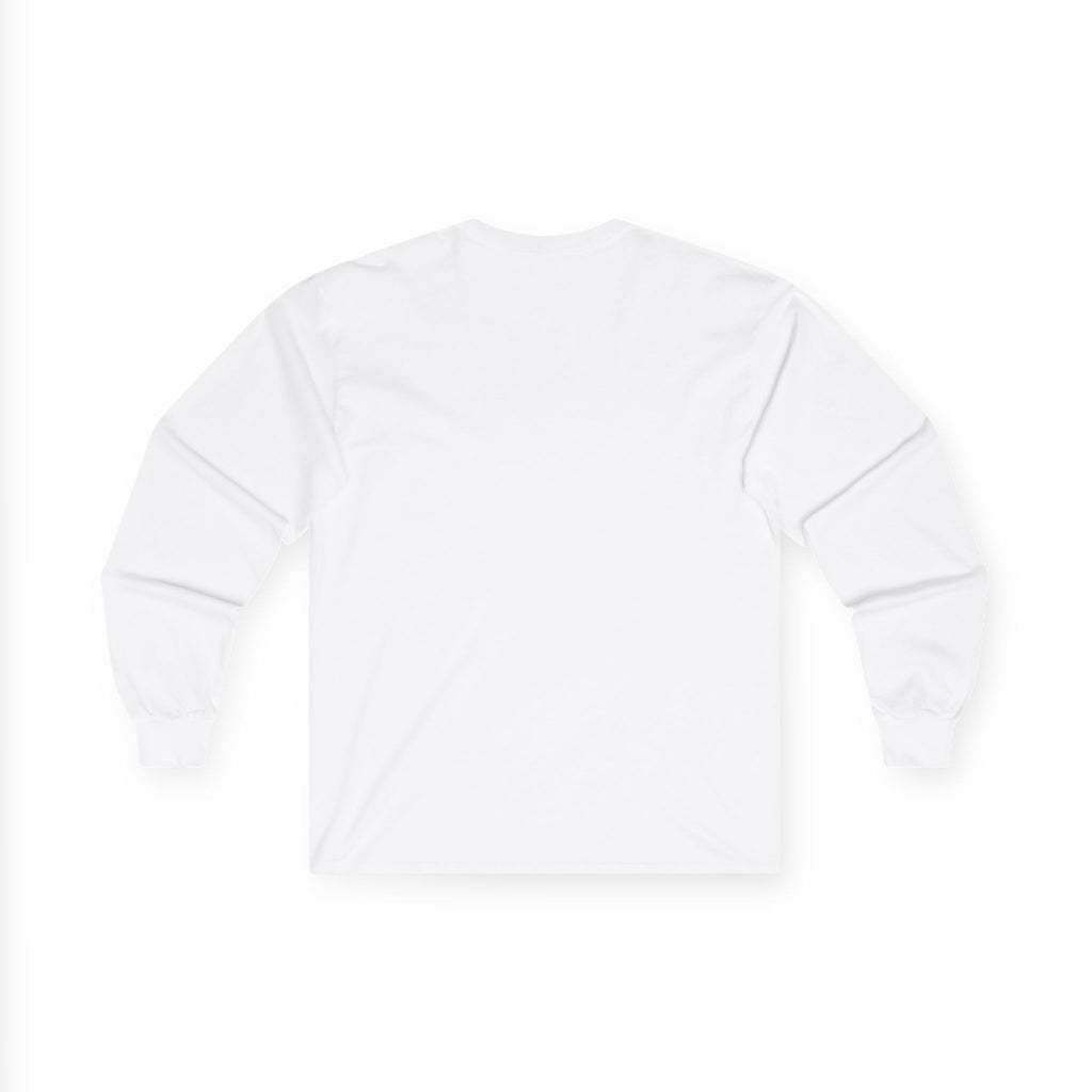 Long Sleeve Tee — Black Square Photo Smoke Graphic with Small Text