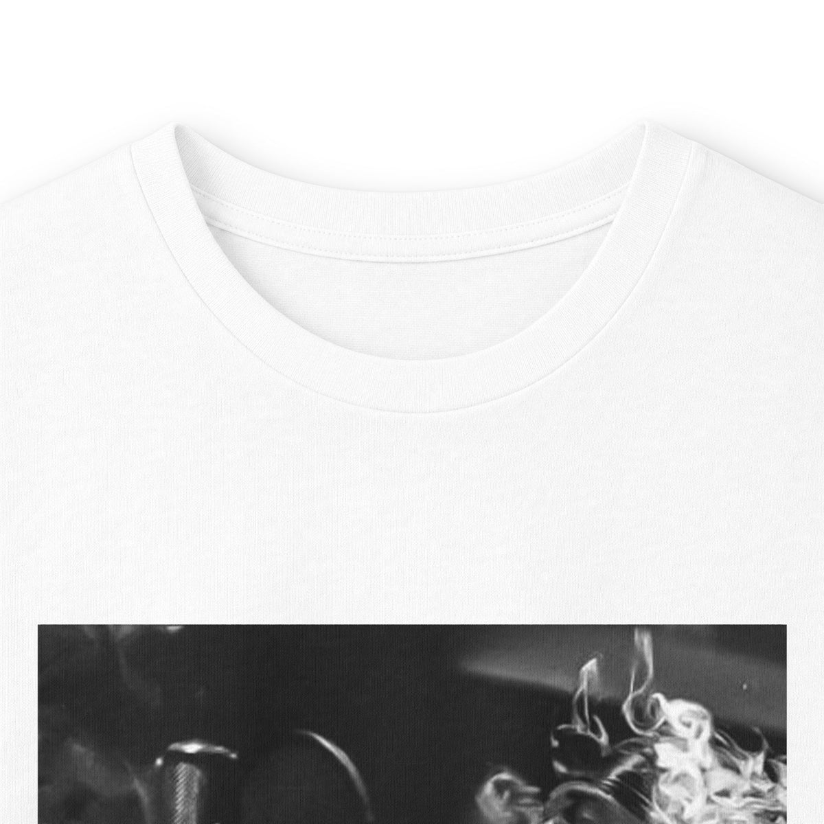 Long Sleeve Tee — Black Square Photo Smoke Graphic with Small Text