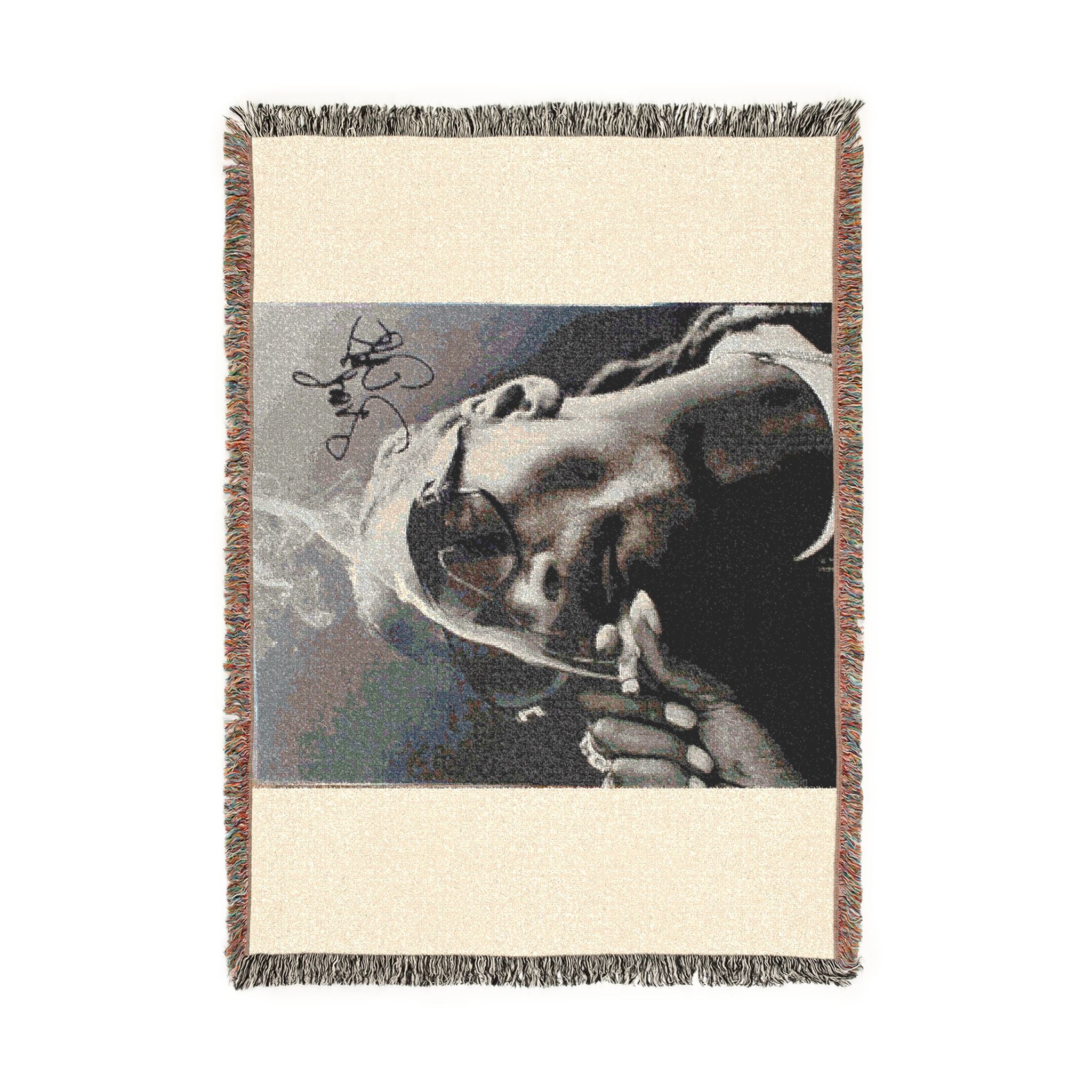 Woven Blanket — Retro Smoke Portrait Throw Blanket