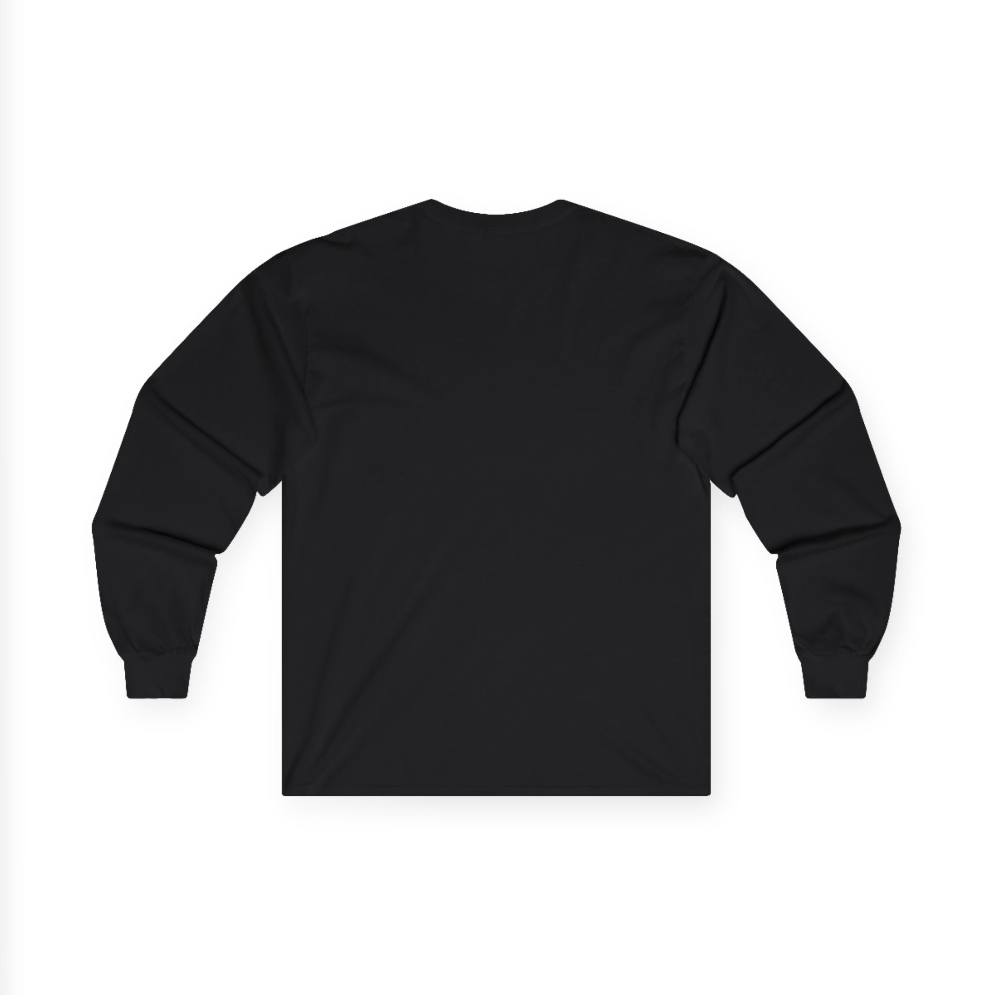 Long Sleeve Tee — Black Square Photo Smoke Graphic with Small Text