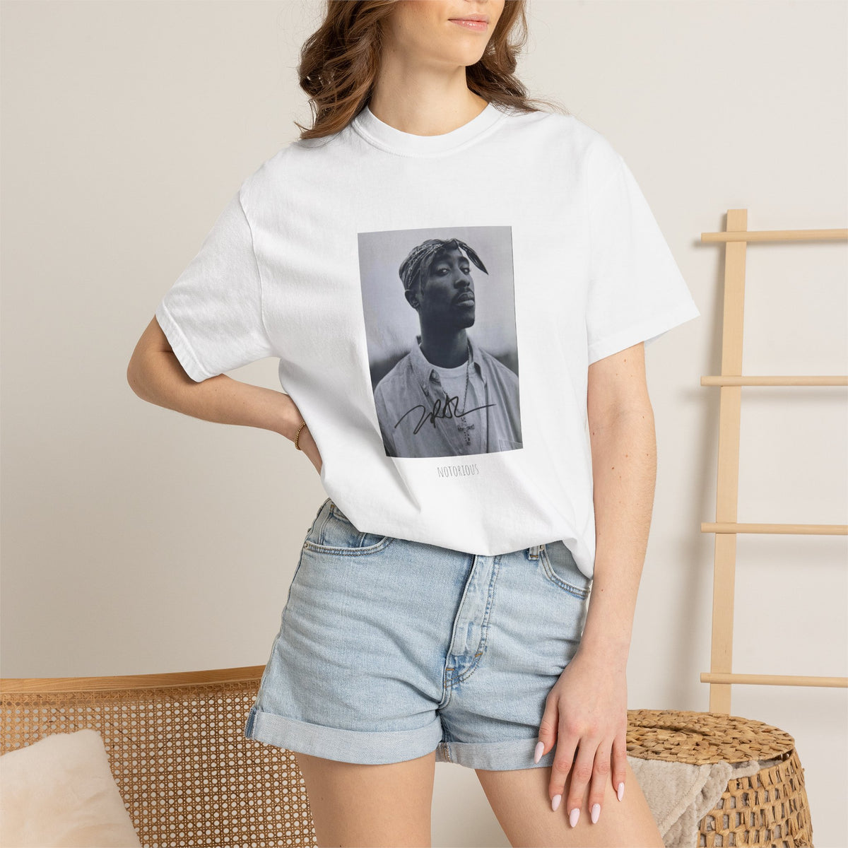 T-Shirt — Vintage Black & White Portrait Photo Tee with Signature Print