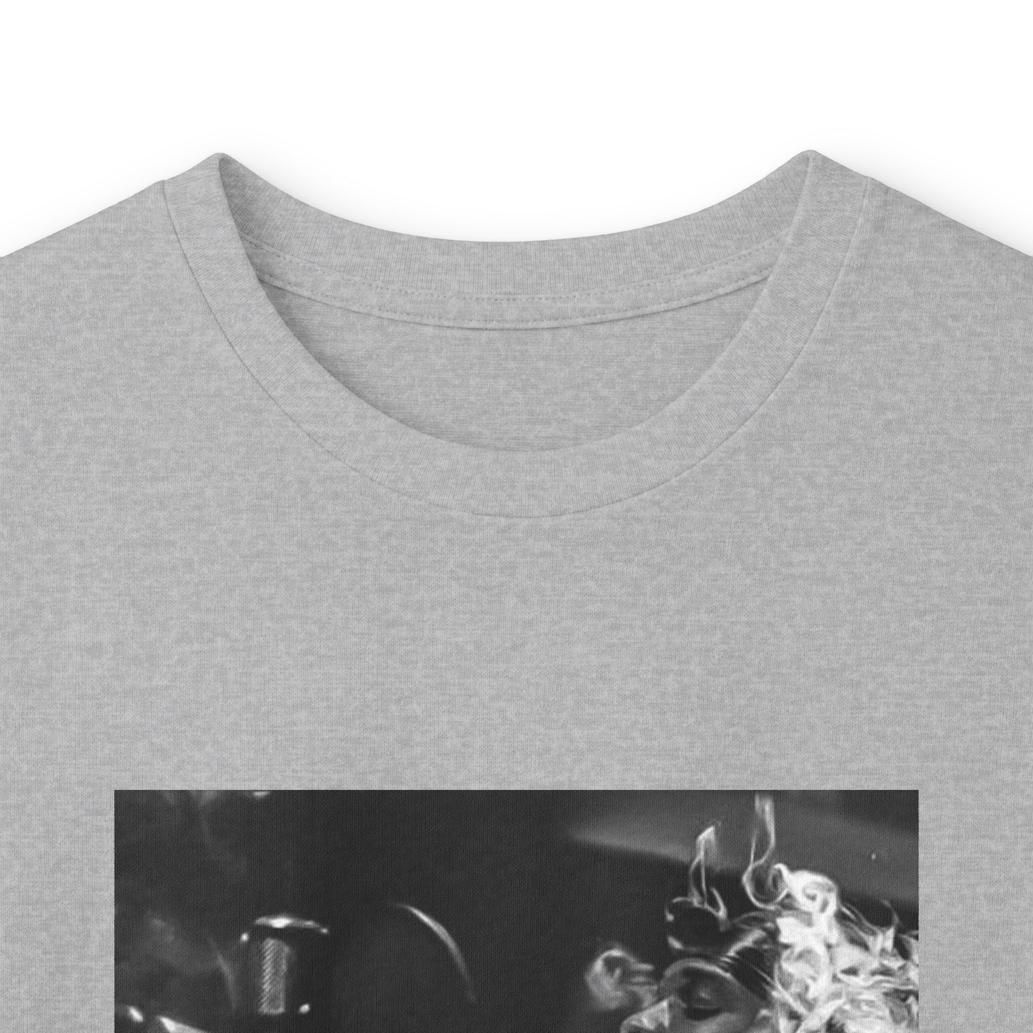 Long Sleeve Tee — Black Square Photo Smoke Graphic with Small Text